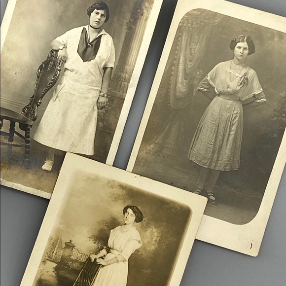 Antique Real Photograph Postcards Set of 3 Fashionable Lady Portraits - Picture 7 of 16